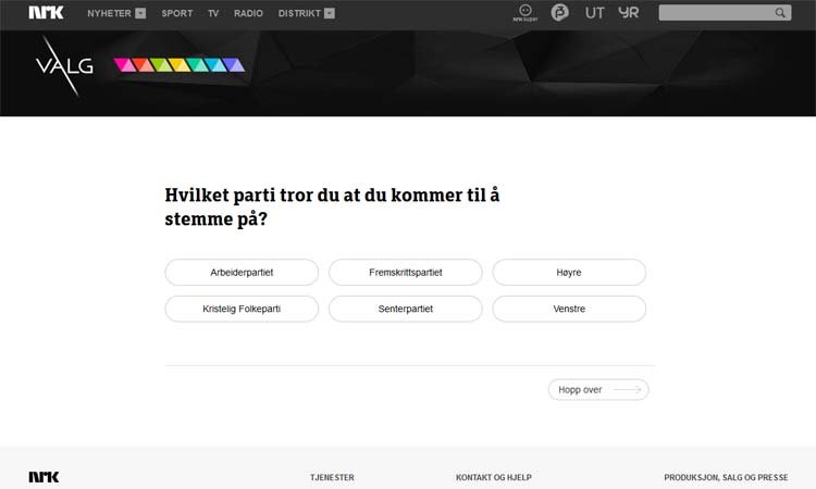 Faksimile, forsiden til NRKs valgomat