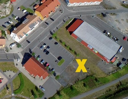Krysset på bildet viser hvor en paviljong/utescene er tenkt plassert på Brokelandsheia.