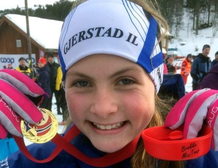 Oda Ertzeid vant sin klasse i Brokke Minitour både lørdag og søndag. Foto: GIL