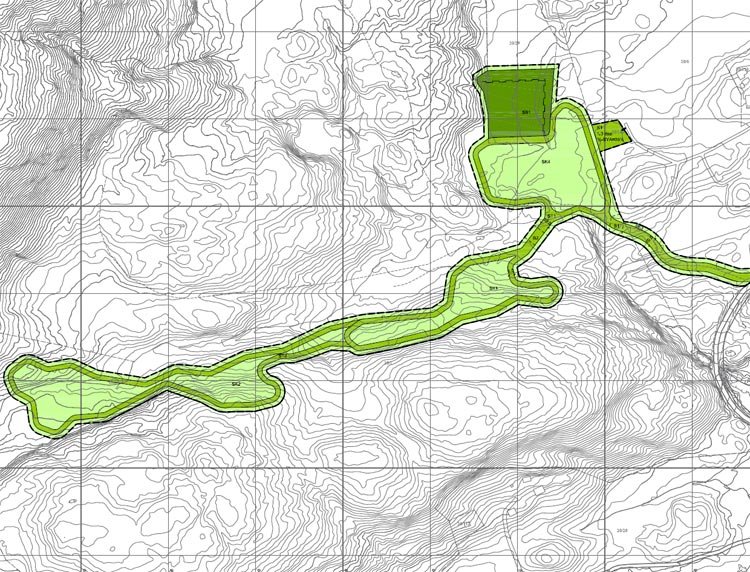Kart som viser hvordan lysløypa på Vestøl er tenkt plassert i terrenget