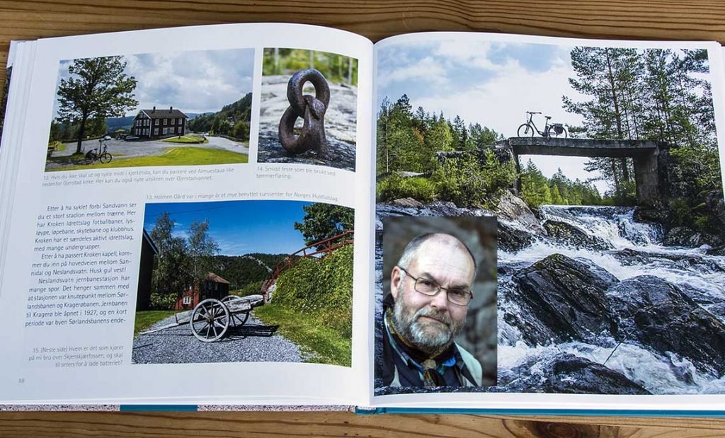 Boka er rikt illustrert med bilder fra de ulike sykkelturene. Bilde av forfatteren innfelt.