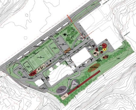 Utomhusplanen ved nye Abel skole er full av detaljer og kreative løsninger.