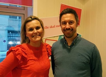 Abel Cecilie Knibe Kroglund og Even Tronstad Sagebakken, leder og nestleder i Agder Arbeiderparti.