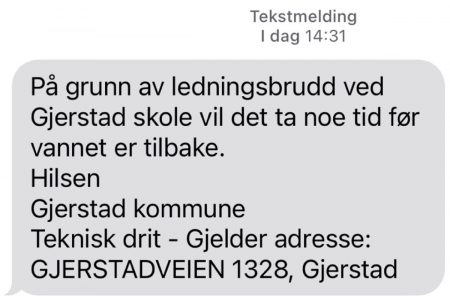 Vannmelding med trøkk fra kommunen.